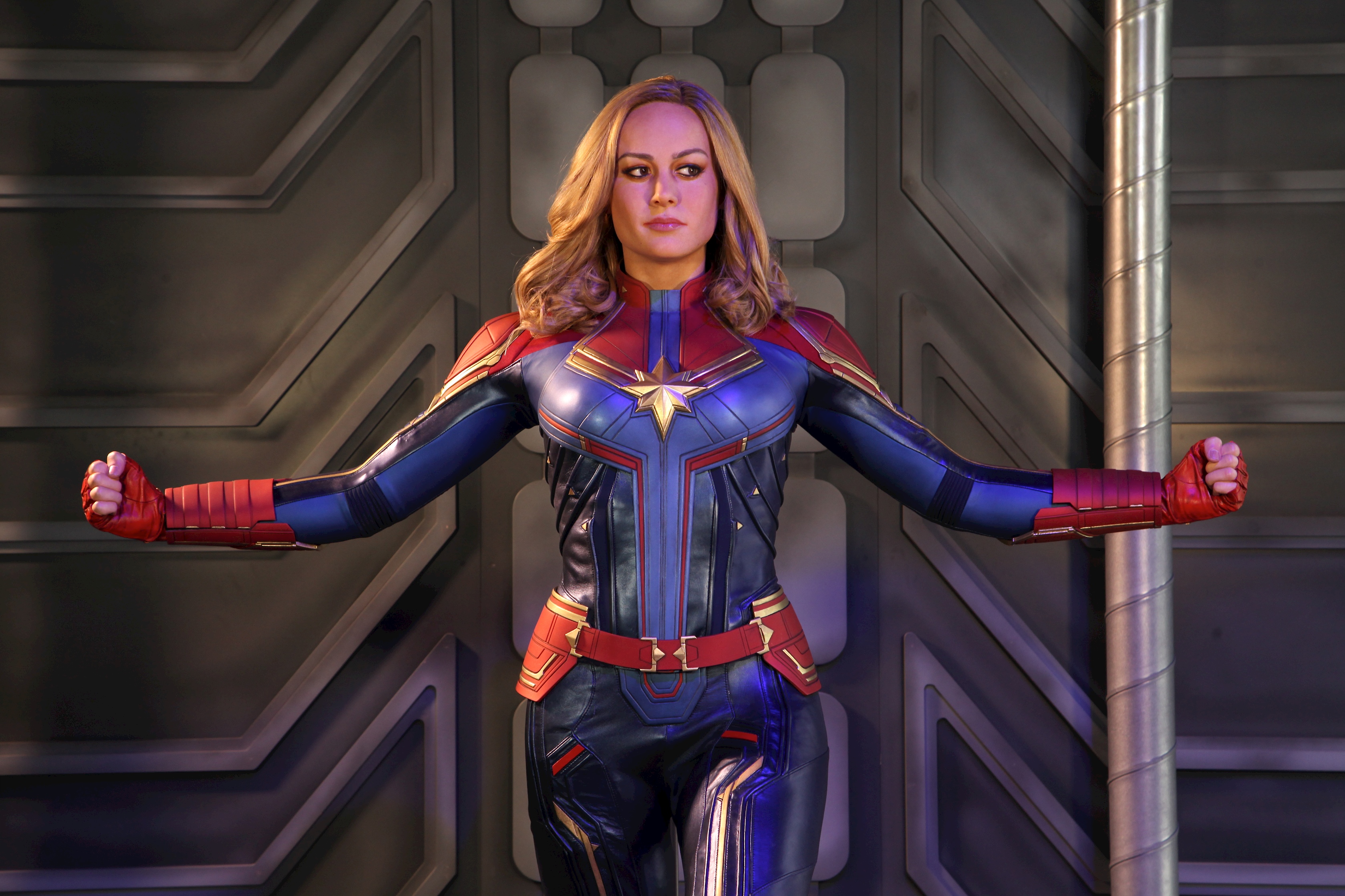 Captain Marvel with her arms out wax figure at Madame Tussauds Blackpool
