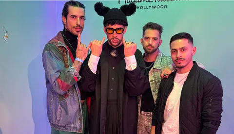Fans Post With Bad Bunny Wax Figure at Madame Tussauds Hollywood