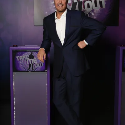 Paddy McGuinness wax figure in front of Take Me Out set at Madame Tussauds Blackpool