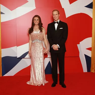 Kate Middleton wax figure wears Jenny Packham gown and stands next to Prince William at Madame Tussauds Blackpool