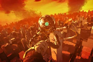 A scene from the Robot Riot 7D Game at Madame Tussauds Hollywood!