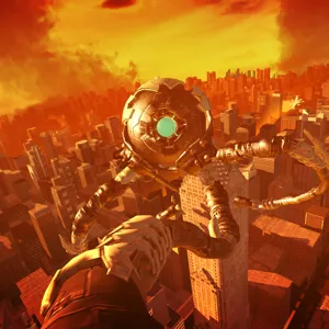 A scene from the Robot Riot 7D Game at Madame Tussauds Hollywood!