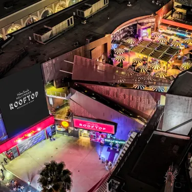 Night time aerial photo of the Hollywood Rooftop Restaurant & Bar