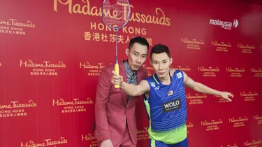 Lee Chong Wei, a champion badminton player, posed next to his wax figure in Madame Tussauds Hong Kong