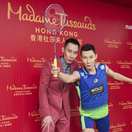 Lee Chong Wei, a champion badminton player, posed next to his wax figure in Madame Tussauds Hong Kong