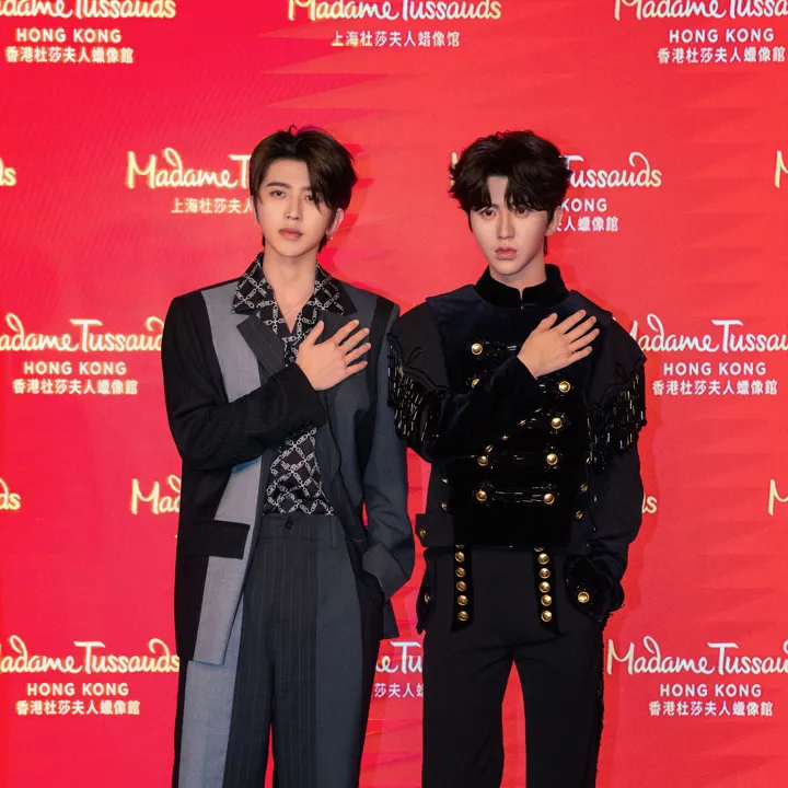 Cai Xu Kun with Madame Tussauds Hong Kong's wax figure