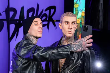 Tattoos on Travis Barker's wax figure at Madame Tussauds Las Vegas 