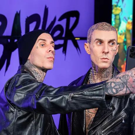 Tattoos on Travis Barker's wax figure at Madame Tussauds Las Vegas
