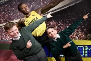 Students with Usain Bolt's figure