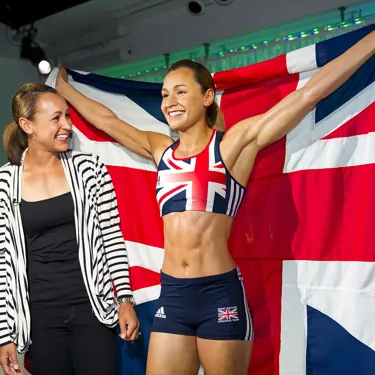 Jessica Ennis-Hill with her own figure holding a Union Jack flag