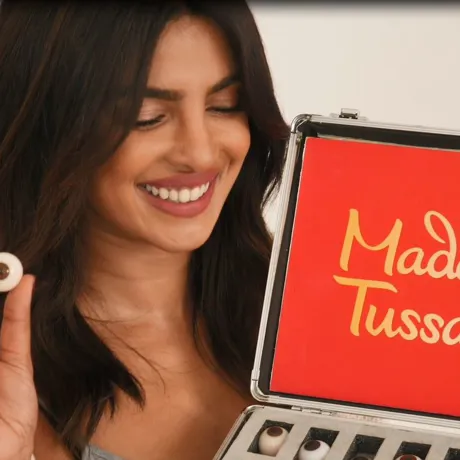 Priyanka Chopra Jonas at Madame Tussauds Studio matching her eye colour