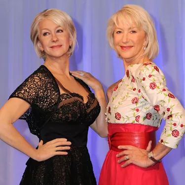 Dame Helen Mirren with her own figure at Madame Tussauds London