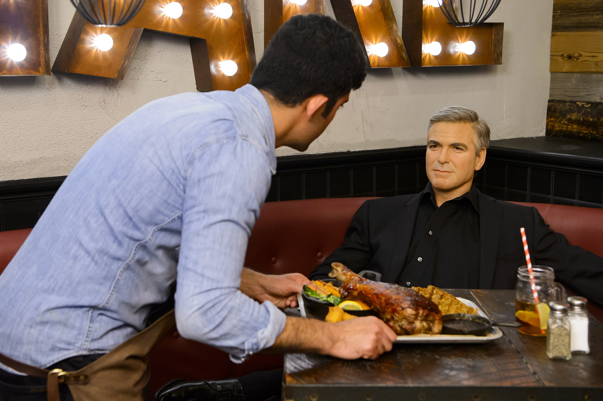 George Clooney at a restaurant