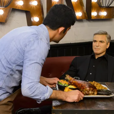 George Clooney at a restaurant