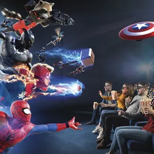 Guests enjoying the interactive Marvel 4D movie experience at the World Famous Wax Museum, Madame Tussauds New York.
