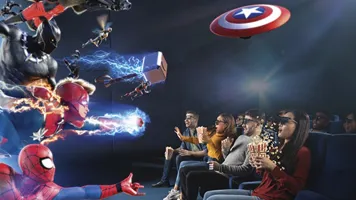 Guests enjoying the interactive Marvel 4D movie experience at the World Famous Wax Museum, Madame Tussauds New York.
