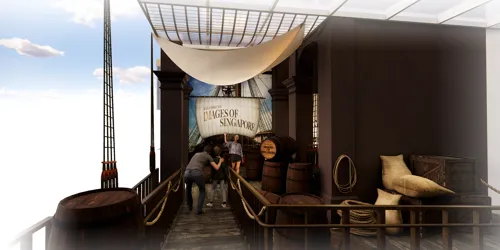 A ship that represents how people arrived from around the region to Singapore