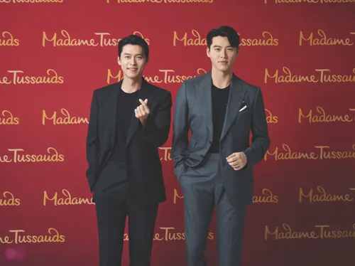 South Korean actor Hyun Bin posed next to his wax figure in Madame Tussauds Singapore
