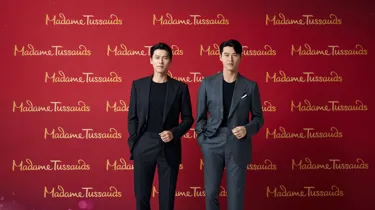 South Korean actor Hyun Bin posed next to his wax figure in Madame Tussauds Singapore