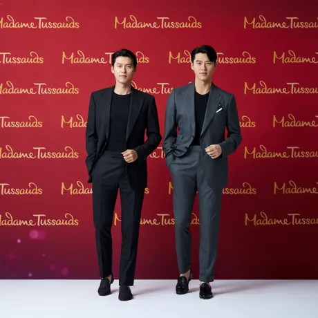 South Korean actor Hyun Bin posed next to his wax figure in Madame Tussauds Singapore