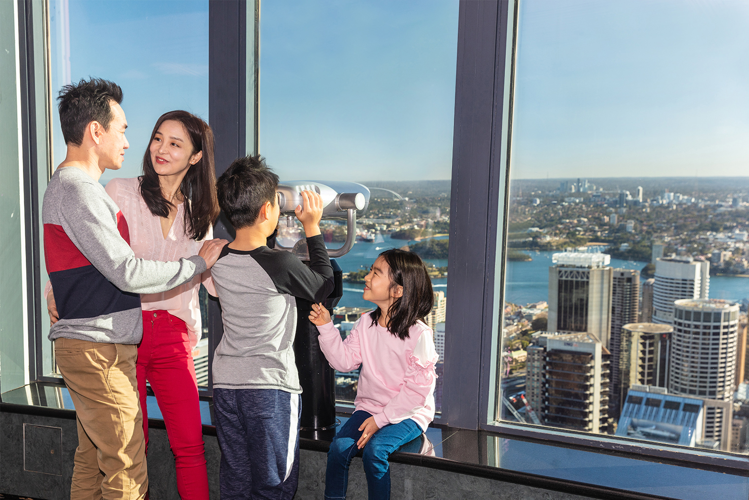 Family Enjoy Views From Observation Deck At Sydney Tower Eye