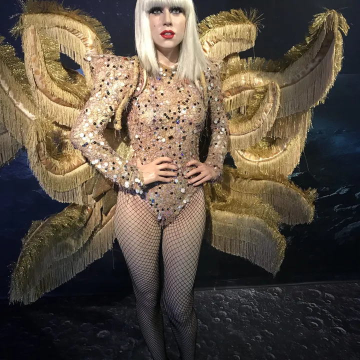 lady gaga waxwork in gold dress