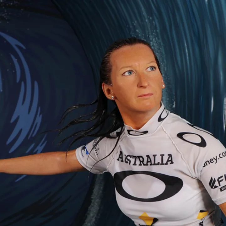 Layne Beachley waxwork surfing
