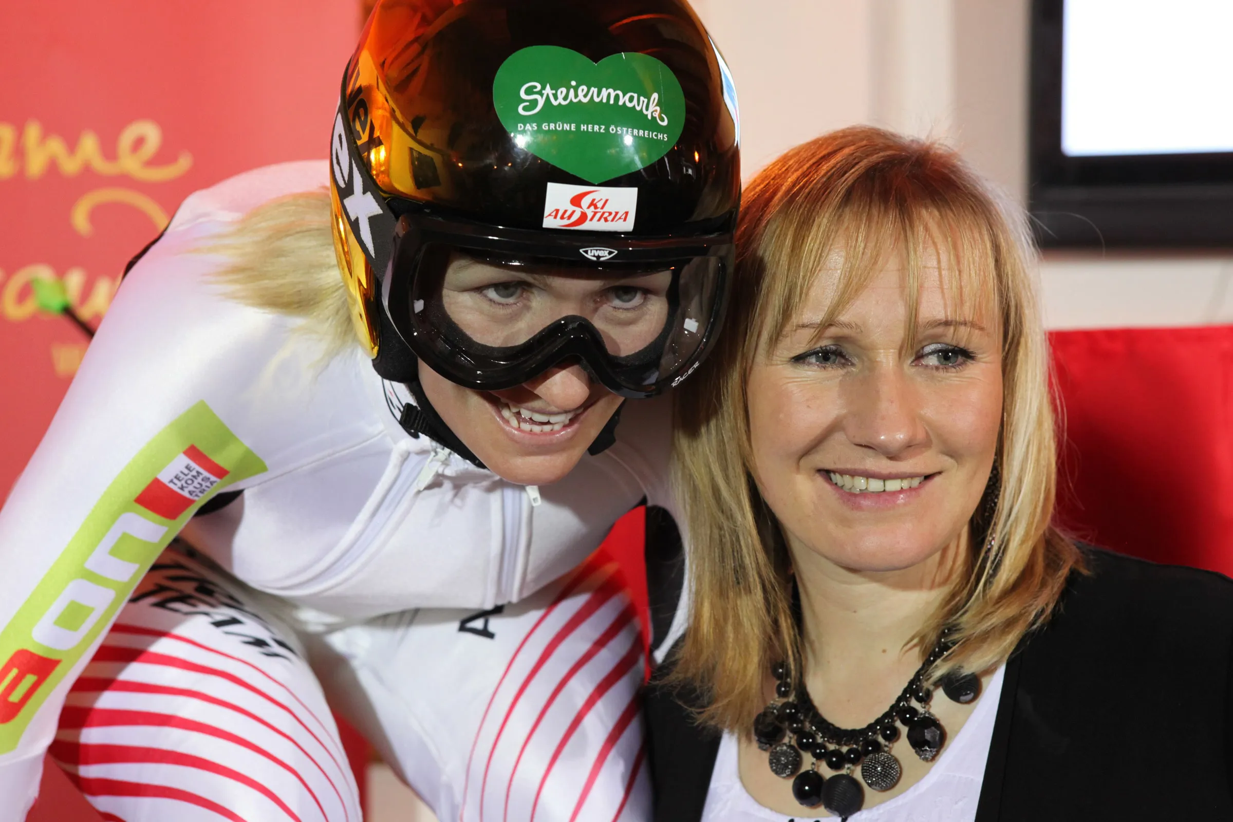 Skiracer Renate Götschl next to her wax figure at Madame Tussauds™ Vienna